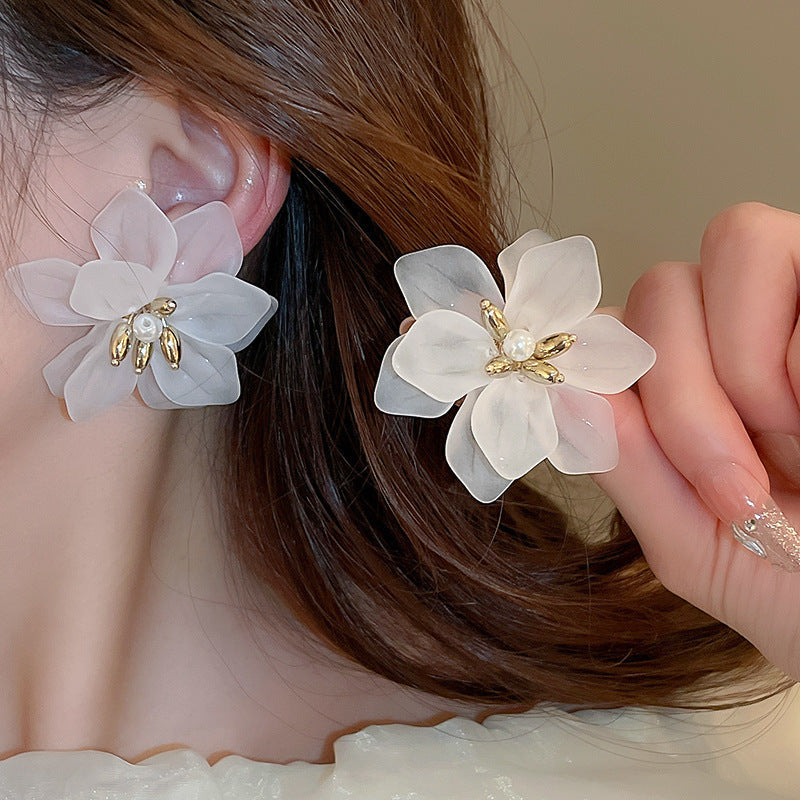 Needle High-grade Flower Tassel Pearl French Fashion Earrings