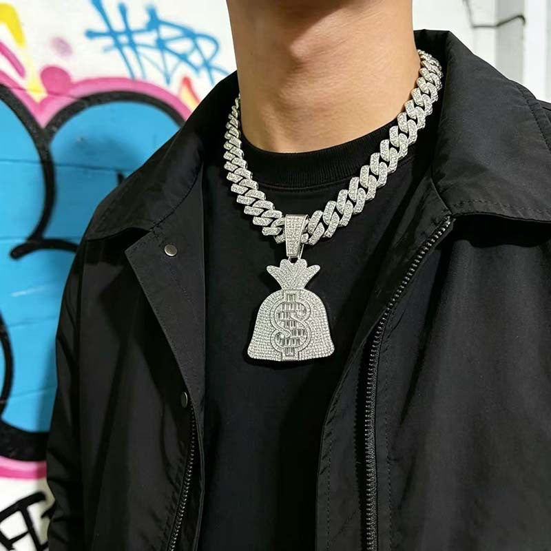 Alloy Personality Rock Candy Diamond Beauty Gold Coin Money Pendant