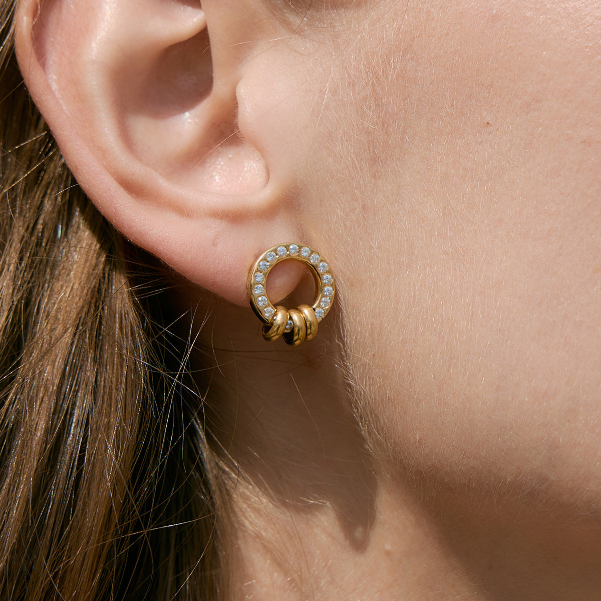 Women's Ding Titanium Steel Zircon Light Luxury Earrings