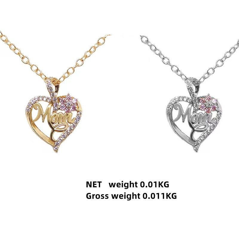 Love Heart Flowers Mother's Day Rhinestone Necklaces