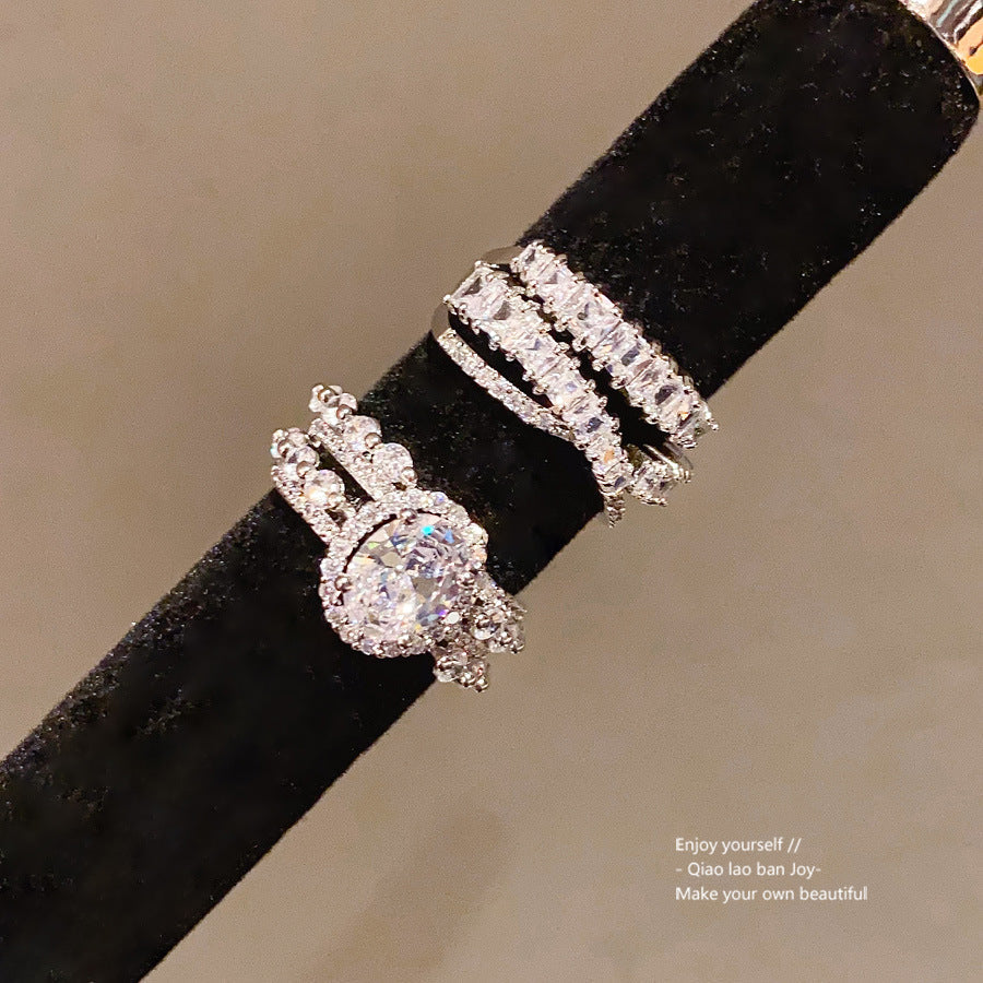 Zircon Oval Cross Open Light Luxury High-grade Temperament Index Finger Ring