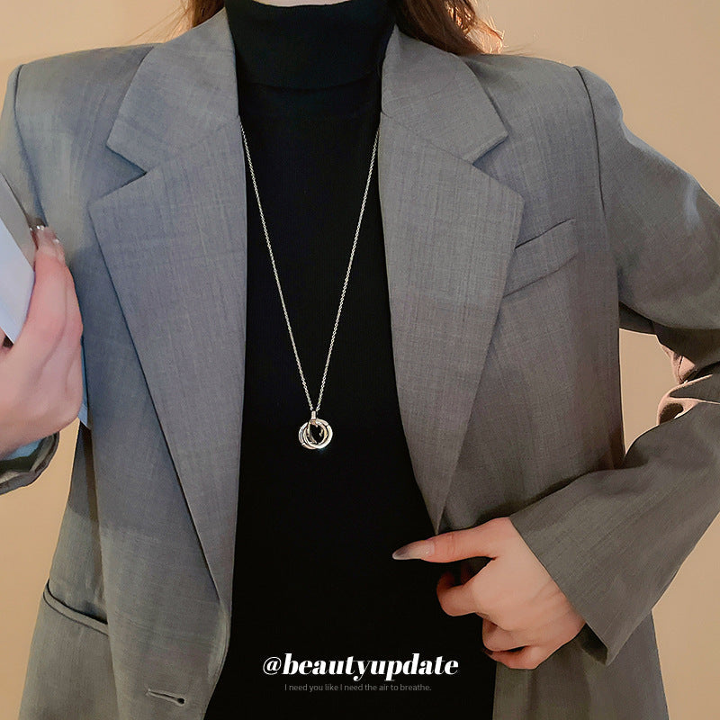Cold Wind Twin Winding Zircon Unique Design Sweater Chain Affordable Necklace