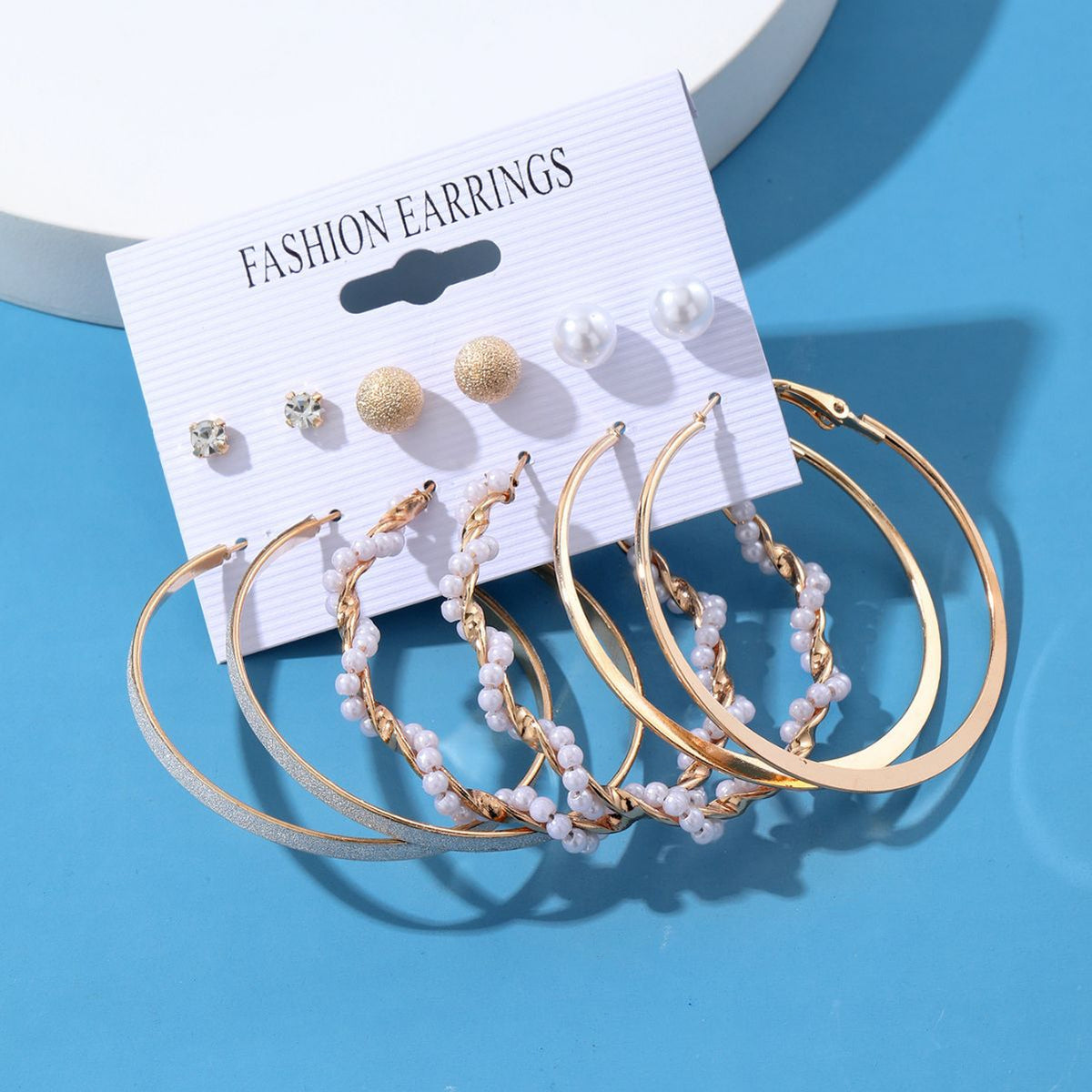 Exaggerated Pearl Large Circle Combination Pairs Of Frosted Diamond Stud Earrings