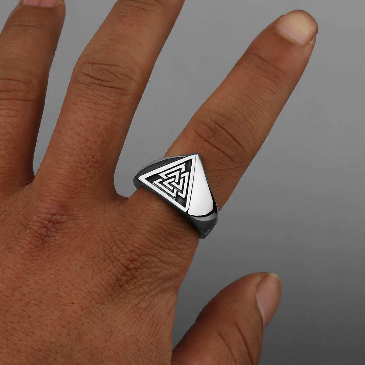 Men's Viking Triangle Rune Titanium Steel Simple Punk Popular Ring