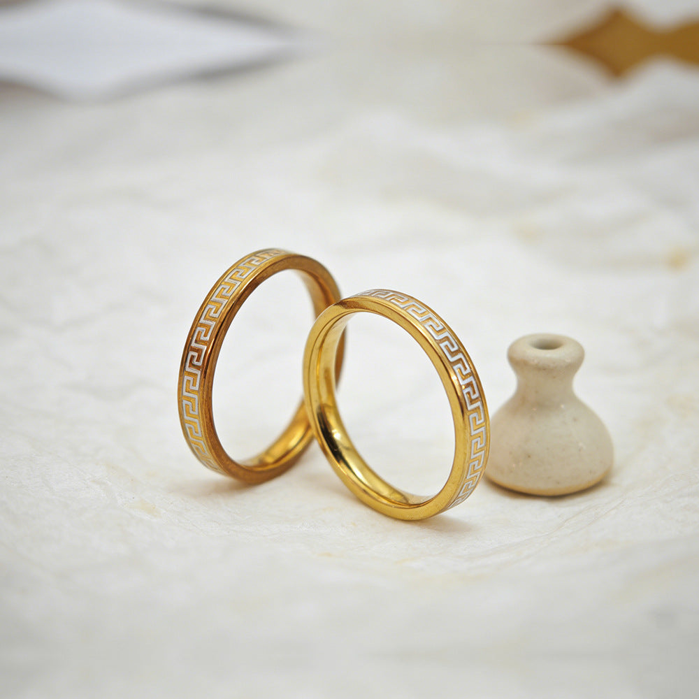 Stainless Steel Female Style Personality Roman Numerals Golden Smooth Rings