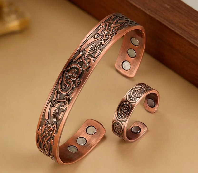 Combination Magnetic Plated Red Copper Vintage Flower Bracelet