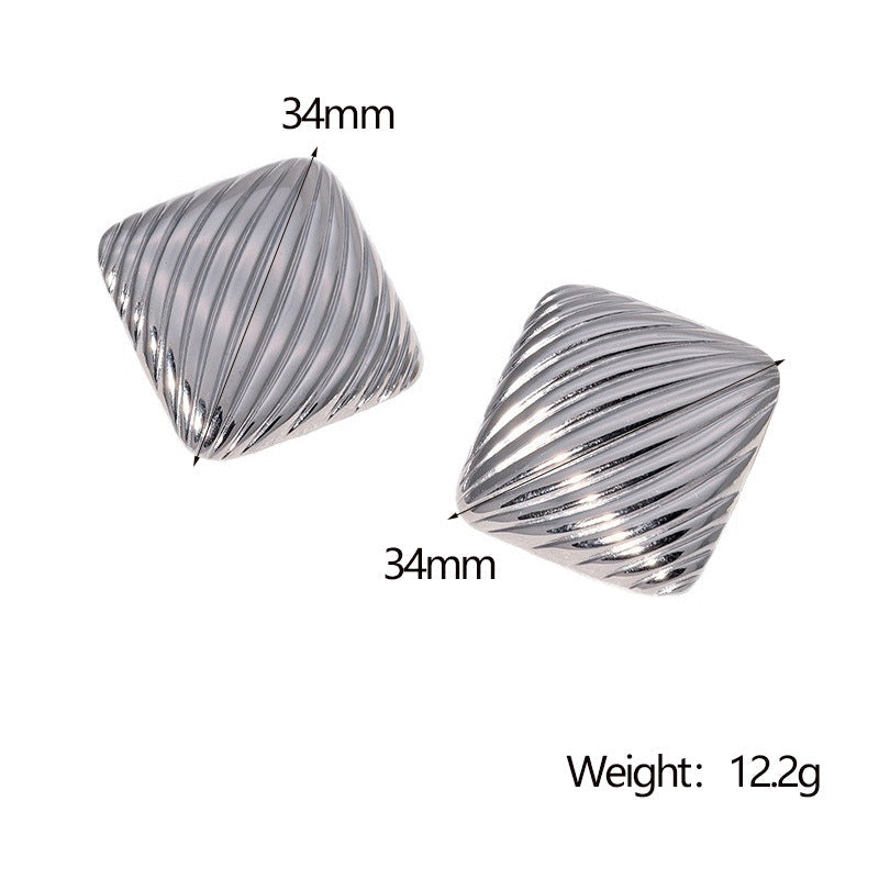 Women's Stainless Steel Real Gold Titanium Square Prism Light Luxury Stud Earrings