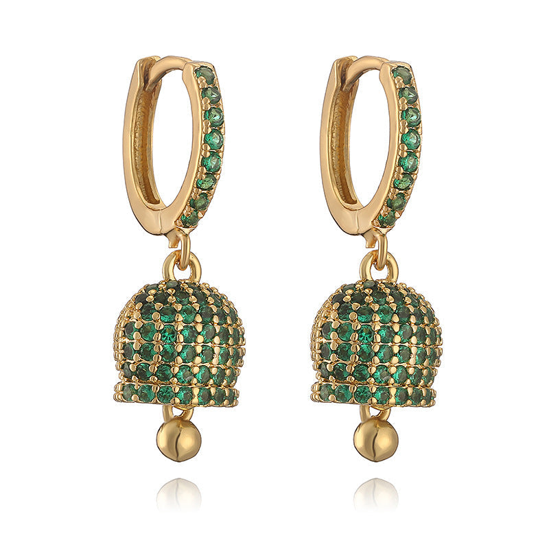 Luxury Fashion Copper Inlaid Color Diamond Bell Niche High Sense Earrings
