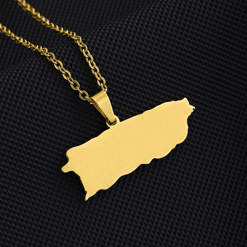 Women's & Men's Stainless Steel Drop Oil Puerto Rico Necklaces