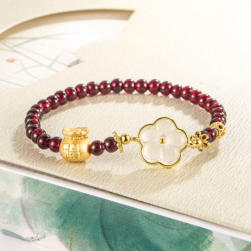 Blossom Garnet Bag Imitation Jade Beaded High Sense Elegance Retro Bracelet