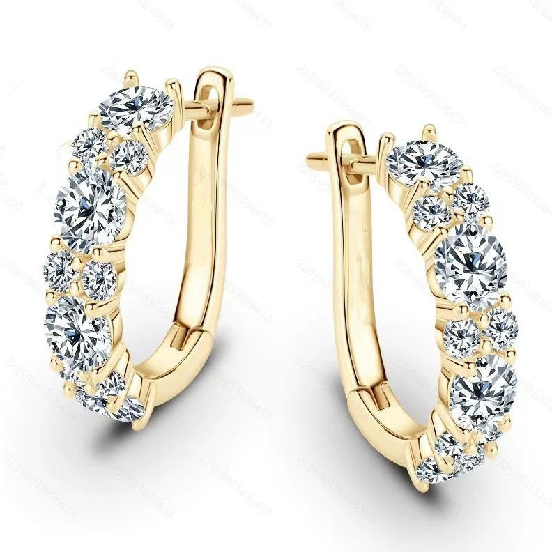 Zircon Horseshoe Word Ear Clip High-grade Light Luxury Full Earrings