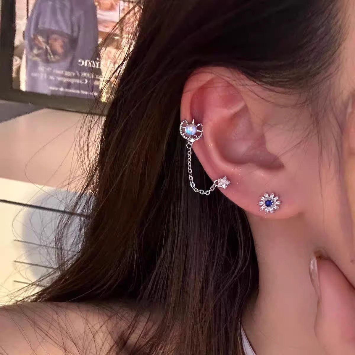 Women's Ear Chain Medical Titanium Steel Bone Flat Niche Stud Earrings