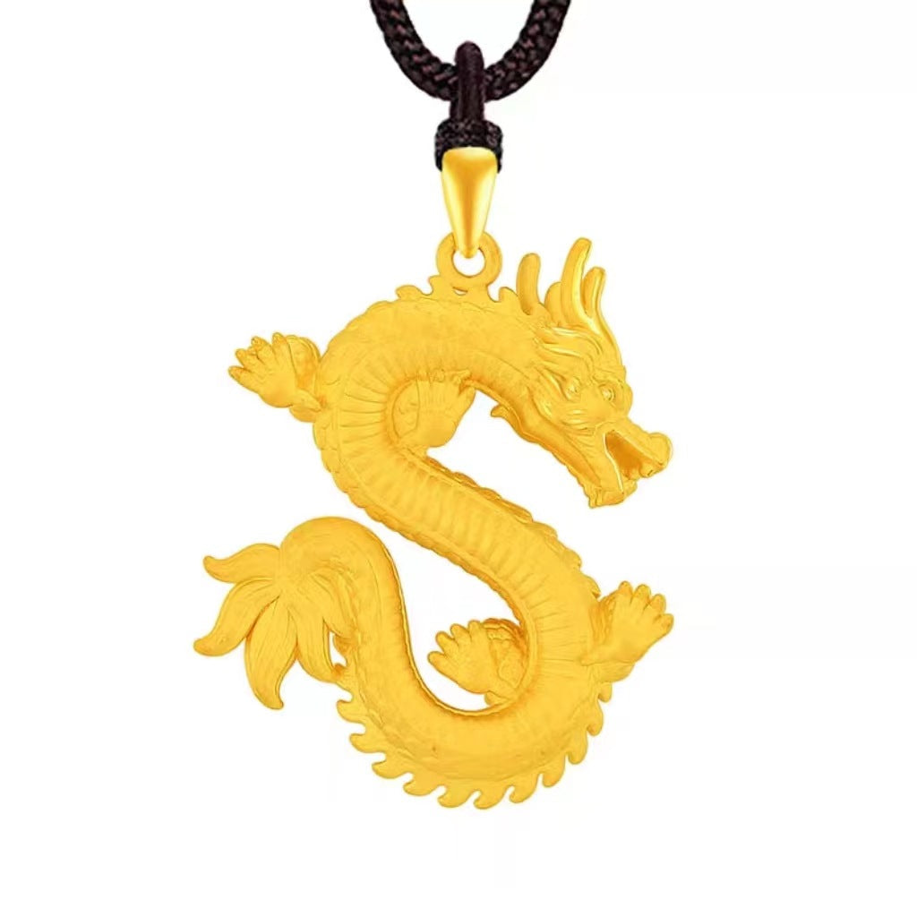 Men's Dragon Zodiac Golden Brass Plated Simulation Necklaces