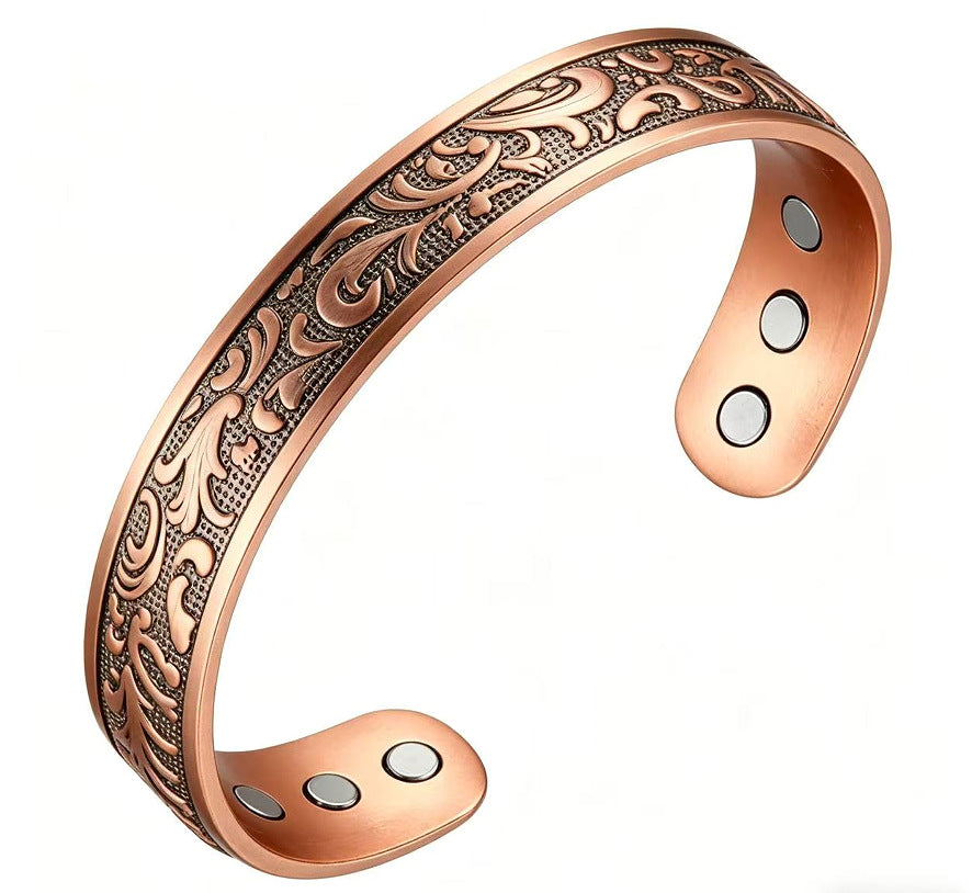 Combination Magnetic Plated Red Copper Vintage Flower Bracelet