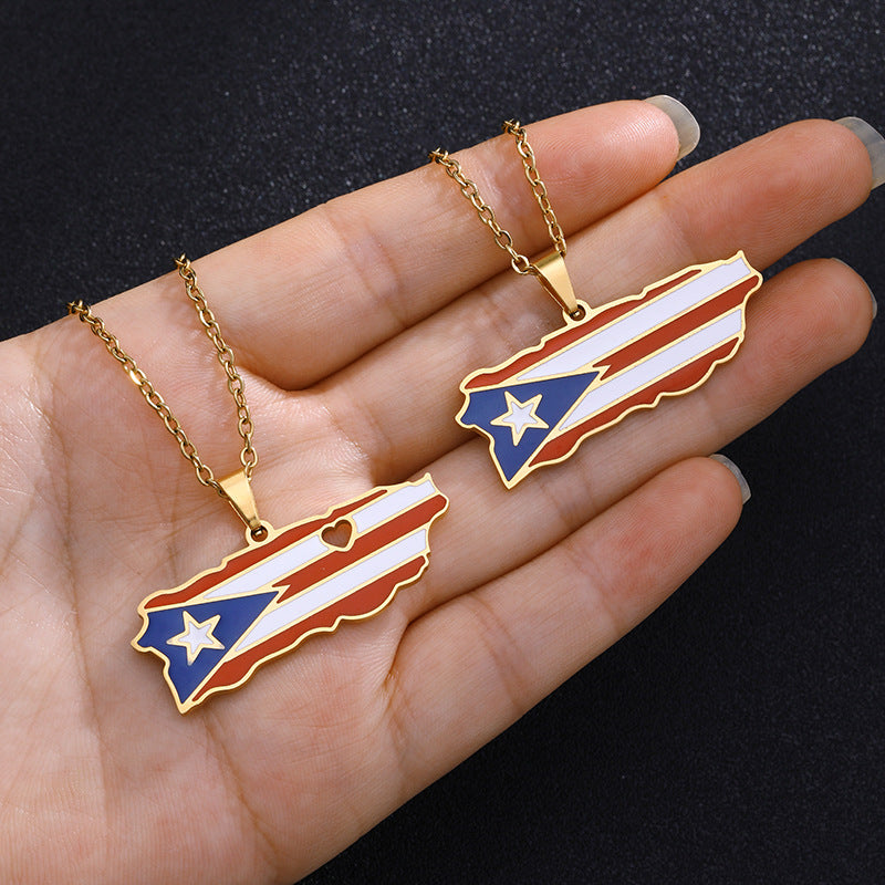 Women's & Men's Stainless Steel Drop Oil Puerto Rico Necklaces