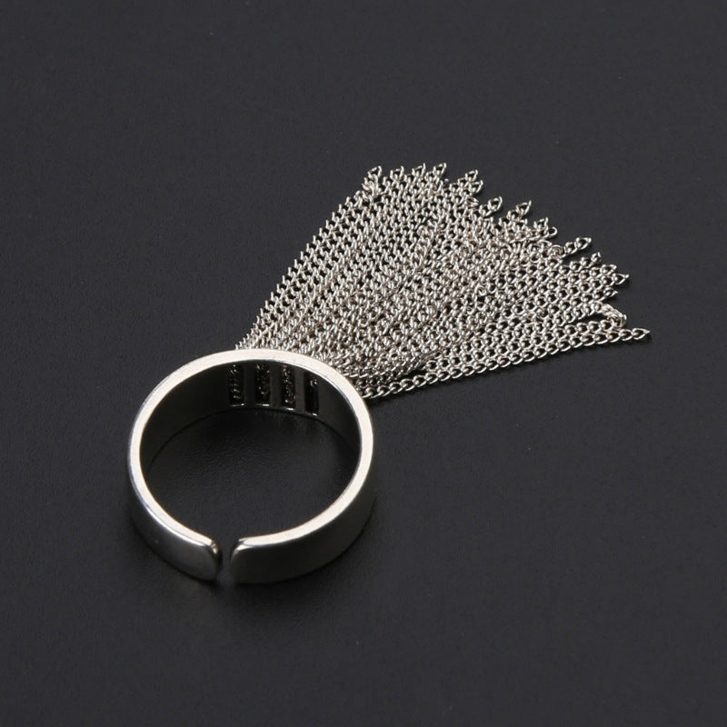 Sier Simple Tassel Long Chain Female Fashion Niche Geometric Ring