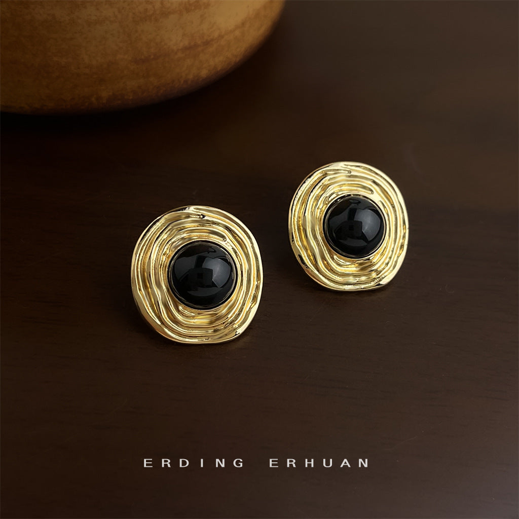 Literary Retro Simplicity Fashionable High-grade Texture Circular Antique Stud Earrings
