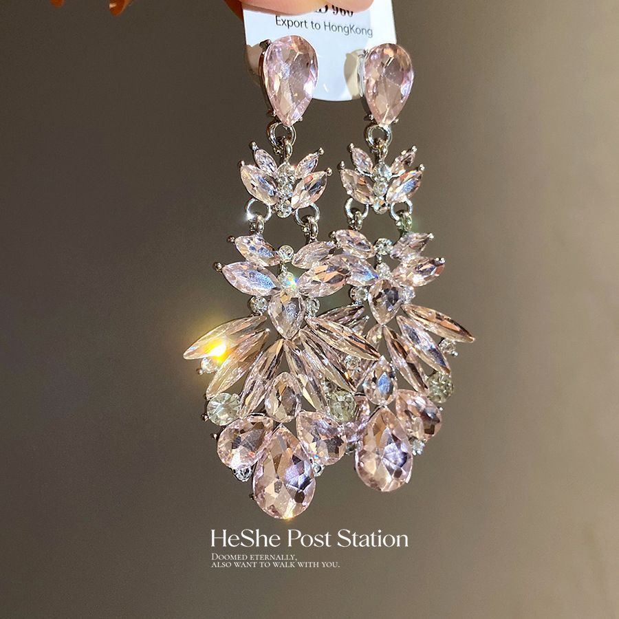 Sier Needle Zircon With Diamond Cross Personality Fashion Refined Grace Earrings