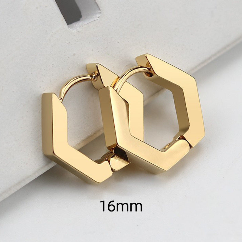 Steel Geometric Personality Hexagon Ear Clip Simple Square Earrings