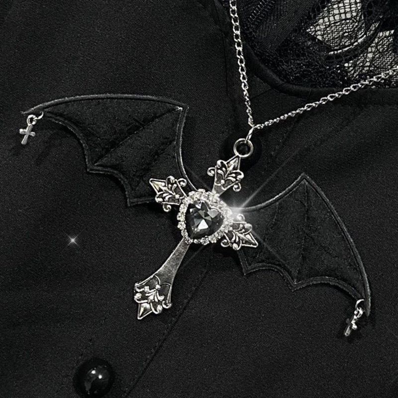 Gothic Bat Wings Cross Love Large Necklaces