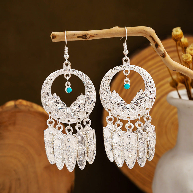 Colorful Long Feather Tassel Scenic Spot Earrings