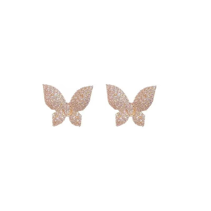 Light Luxury Rhinestone Butterfly Tassel Female Earrings