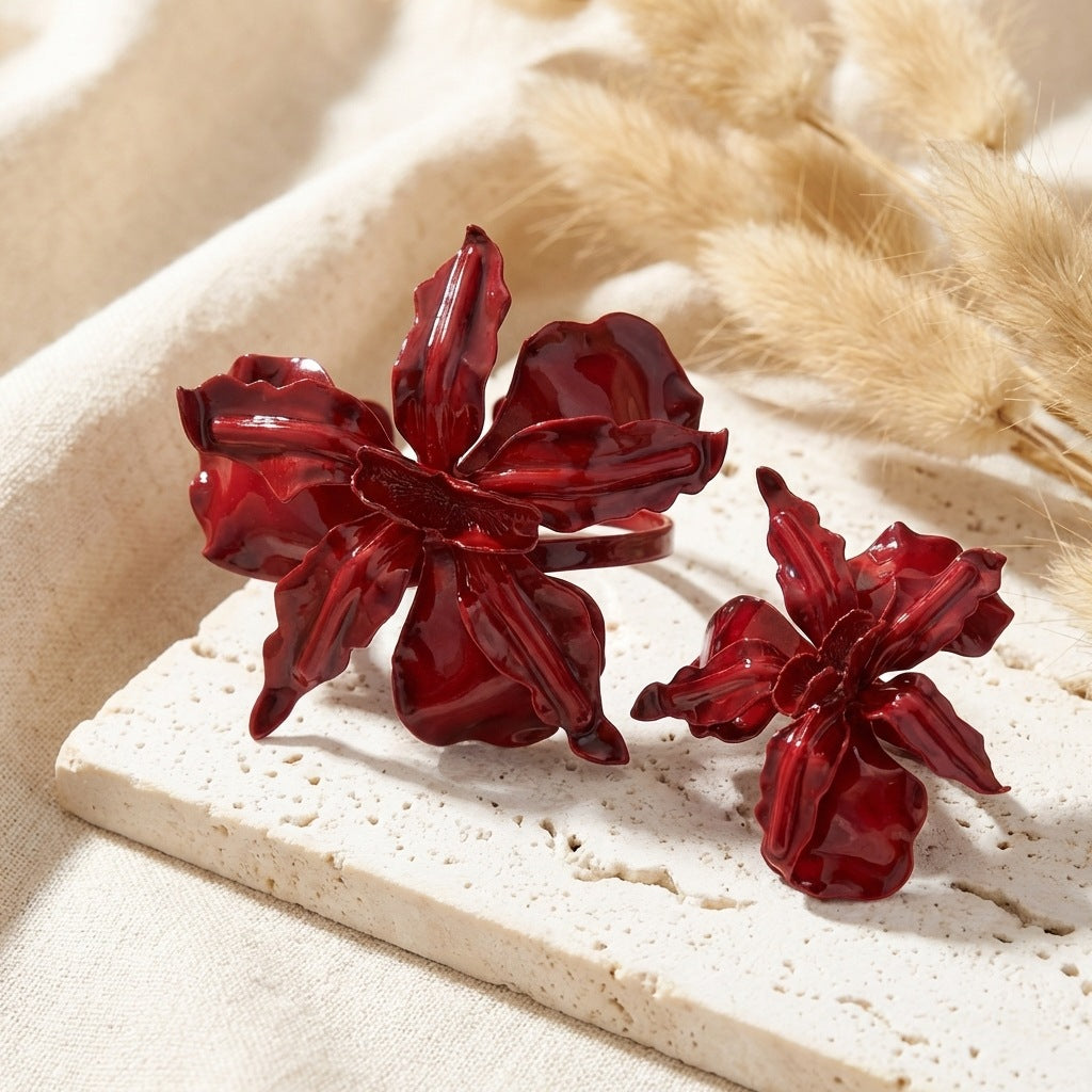 Exaggerated Personalized Design Flower High-grade Red Large Elegant Bracelet