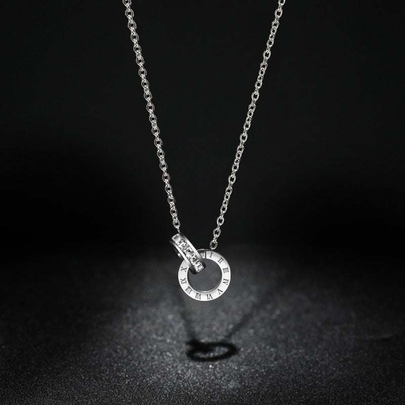 Women's Titanium Steel Diamond Inlaid Clavicle Chain Fashionable Rose Gold Live Necklace