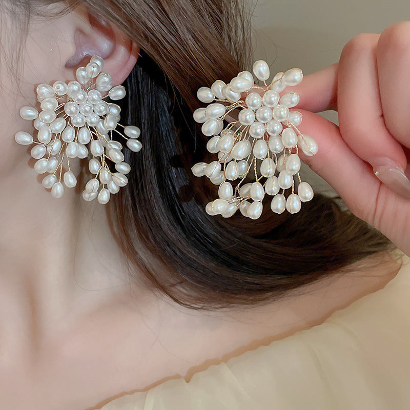 Needle High-grade Flower Tassel Pearl French Fashion Earrings