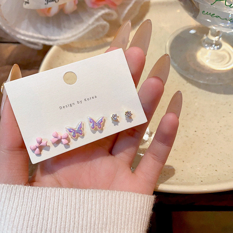 Sier Needle Exquisite Bow Suit Female Style Advanced Design Earrings