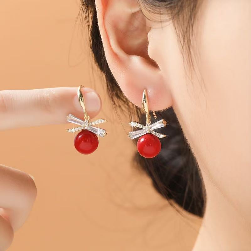 Women's Bow High-grade Light Luxury Temperament Imitation Pearl Ear Hooks Earrings