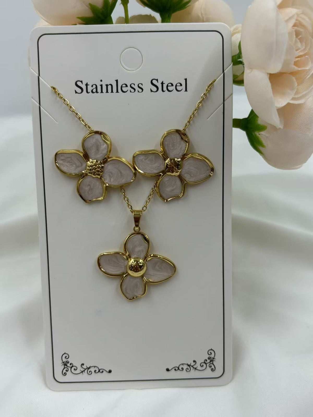 Women's Oil Dripping Petals Stainless Steel Gold Plating Elegant Jewelry Set