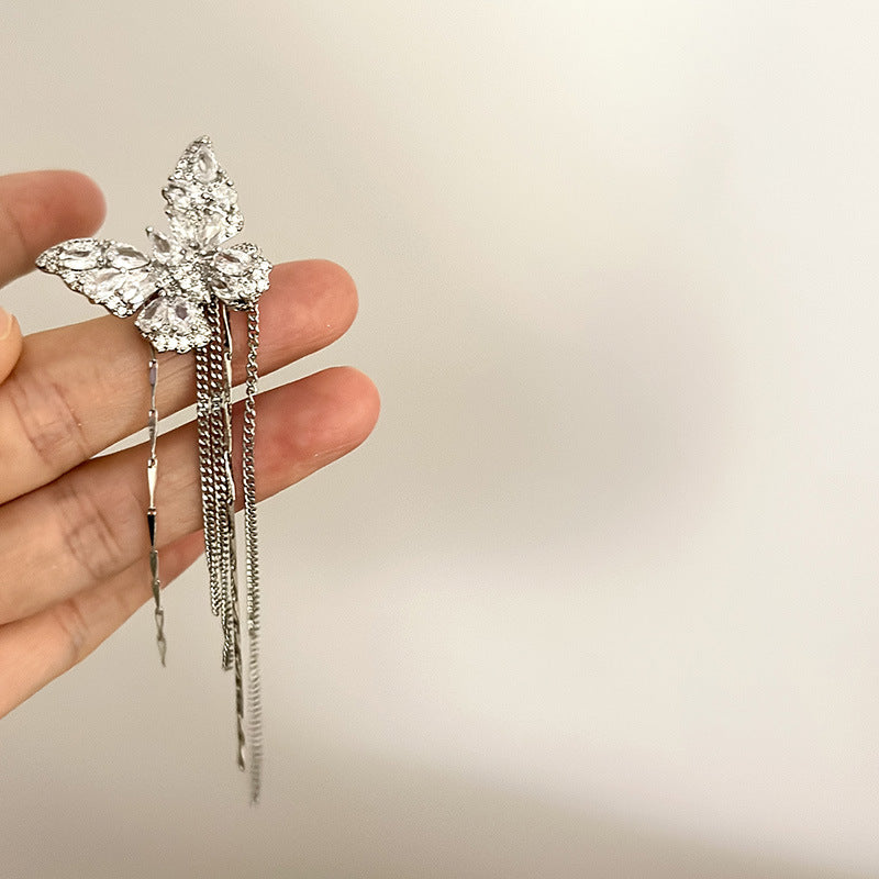 Long Butterfly Tassel Ear Clip Without Pierced Female High Rings