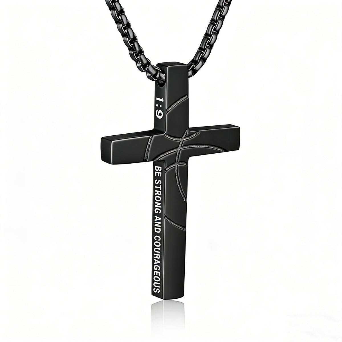 Men's Basketball Cross Double-sided Lettering Inspirational Scripture Personalized Necklace