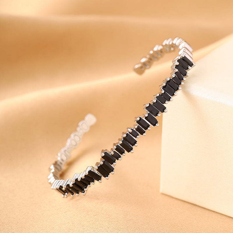 Micro Inlaid Zircon Irregular Open-end Bangle Bracelet