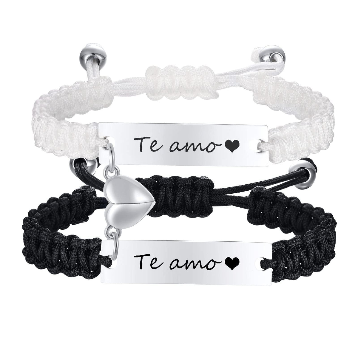 Black White Weaving Rope Woven Heart-shaped Magnetic Bracelets