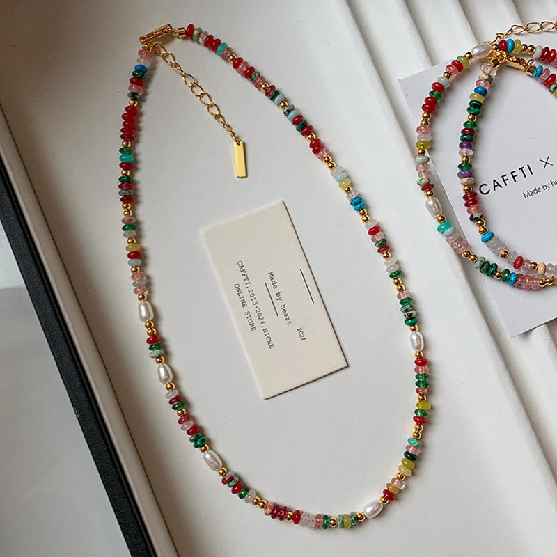 Women's Rice Grain Fresh Water Colorful Pearl Colored Glaze Necklaces