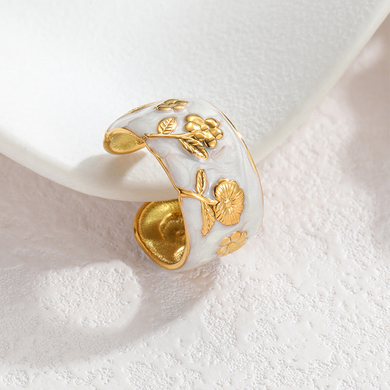 Fashion Stainless Steel Gold Drop Oil Rose Female Style Ring