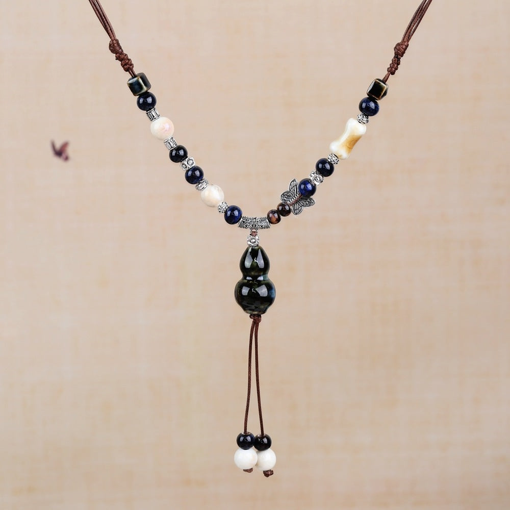 Women's Retro Ethnic Style Ceramic Butterfly Bell Fashionable Necklace