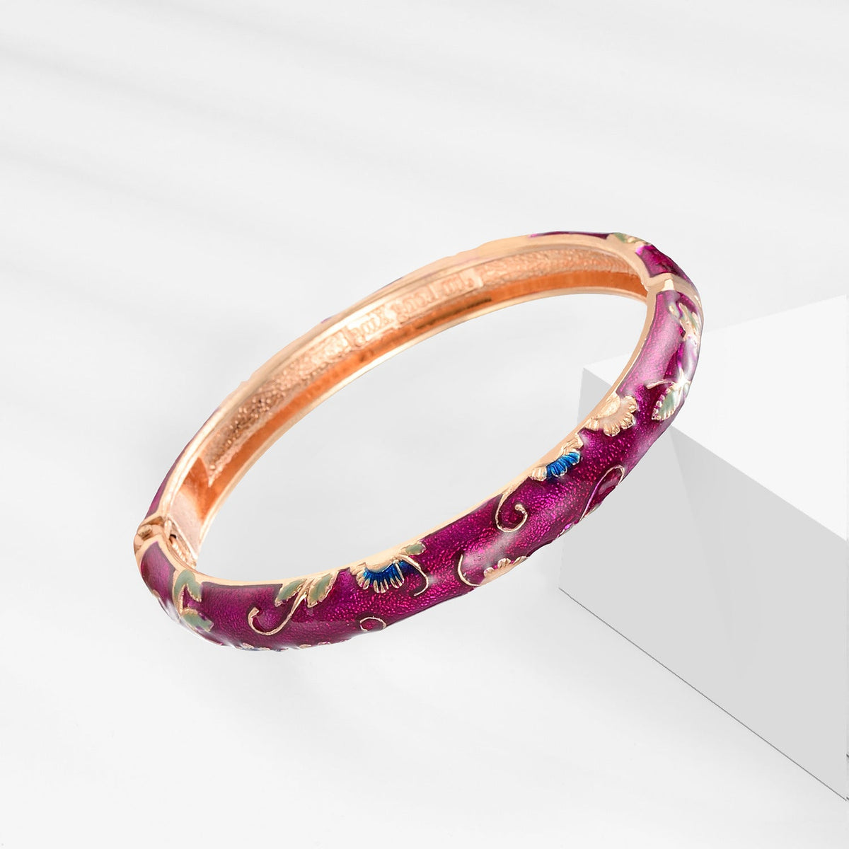 Cloisonne Vintage Court Style Purple Peony Flower Enamel Bracelet