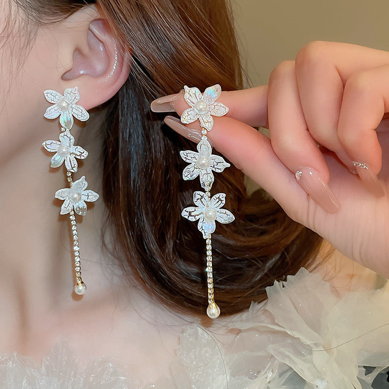 Needle High-grade Flower Tassel Pearl French Fashion Earrings