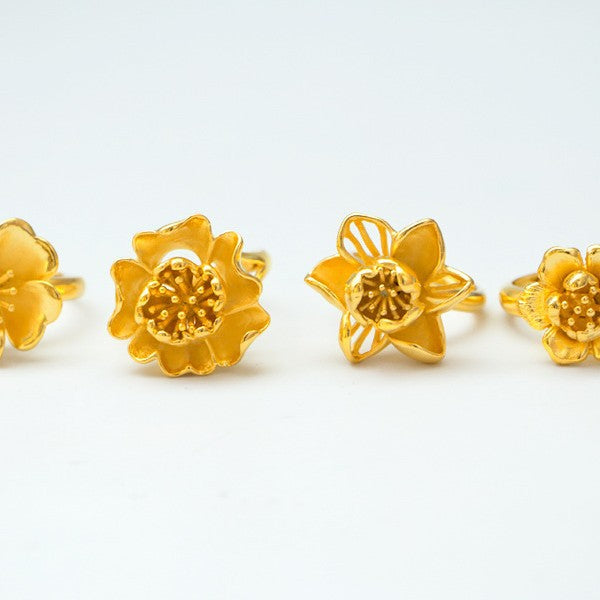 Female Flower Gold Alluvial Opening Adjustable Size Rings