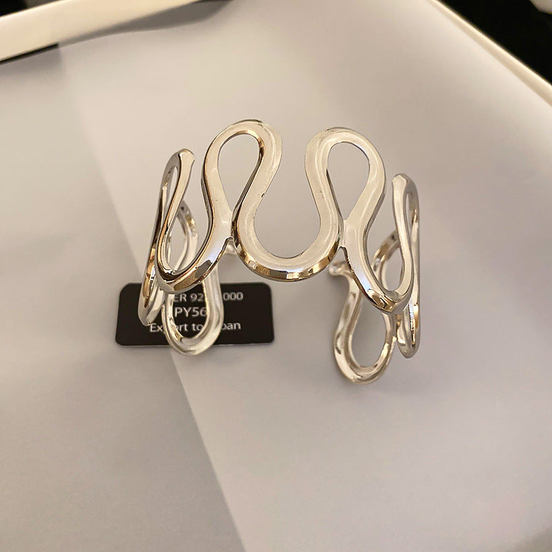 Metallic Striped Geometric Cross Flowers Openings Niche Exaggerated High Bracelet