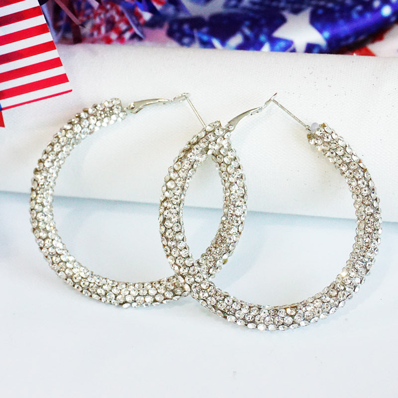 Day Ear Rhinestone Patriotic Color Matching Earrings