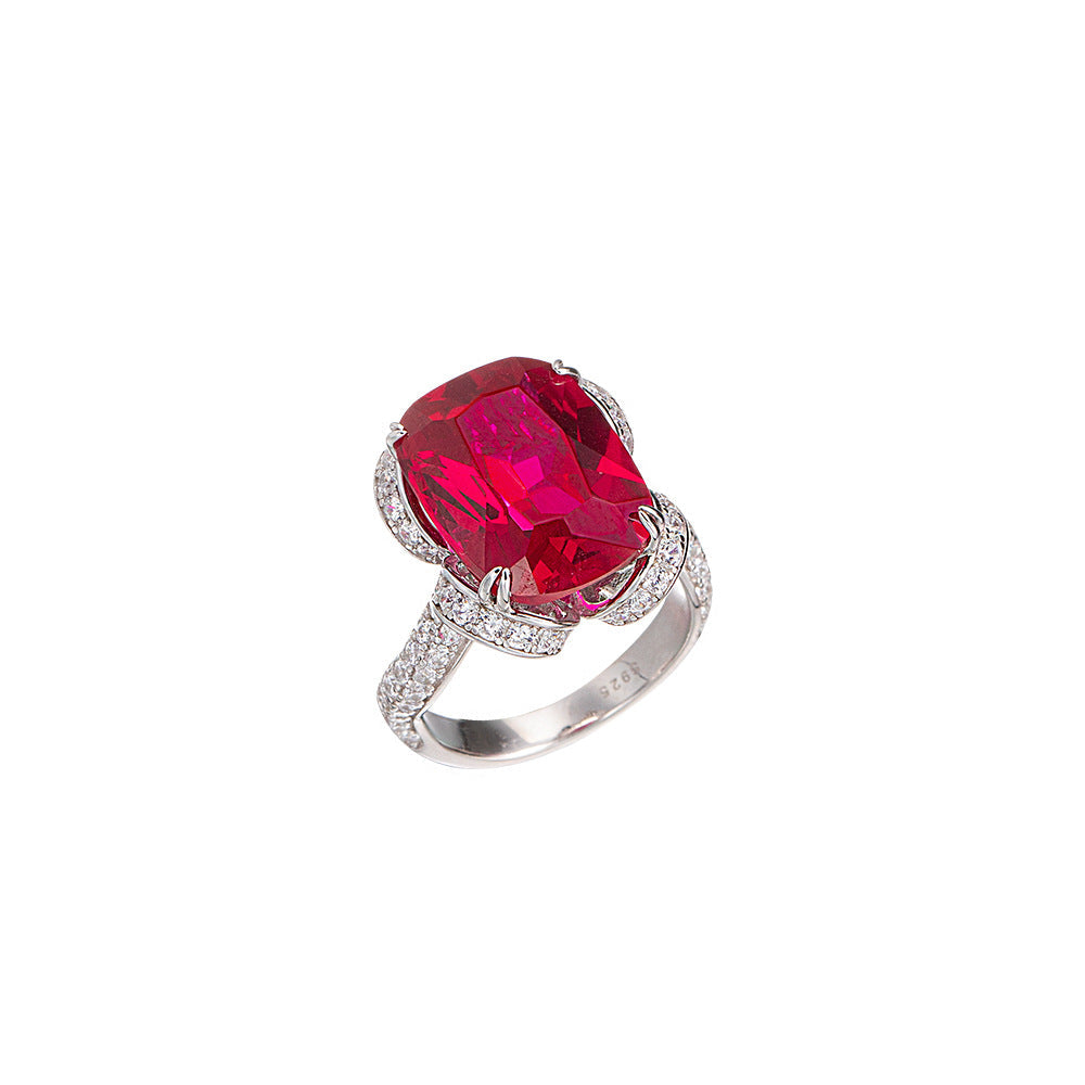 Lab-Created Ruby Cushion-Cut Ring in Sterling Silver with 18K Gold Plating