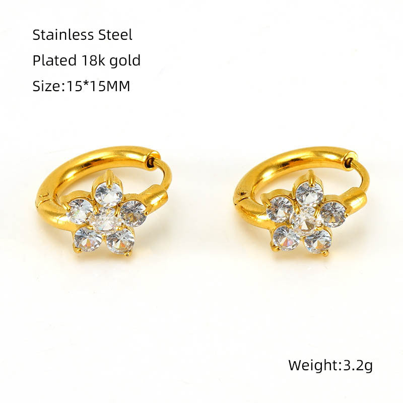 Gold-plated Zircon Snowflake Female Niche Stainless Steel Simple Graceful Flower Rings