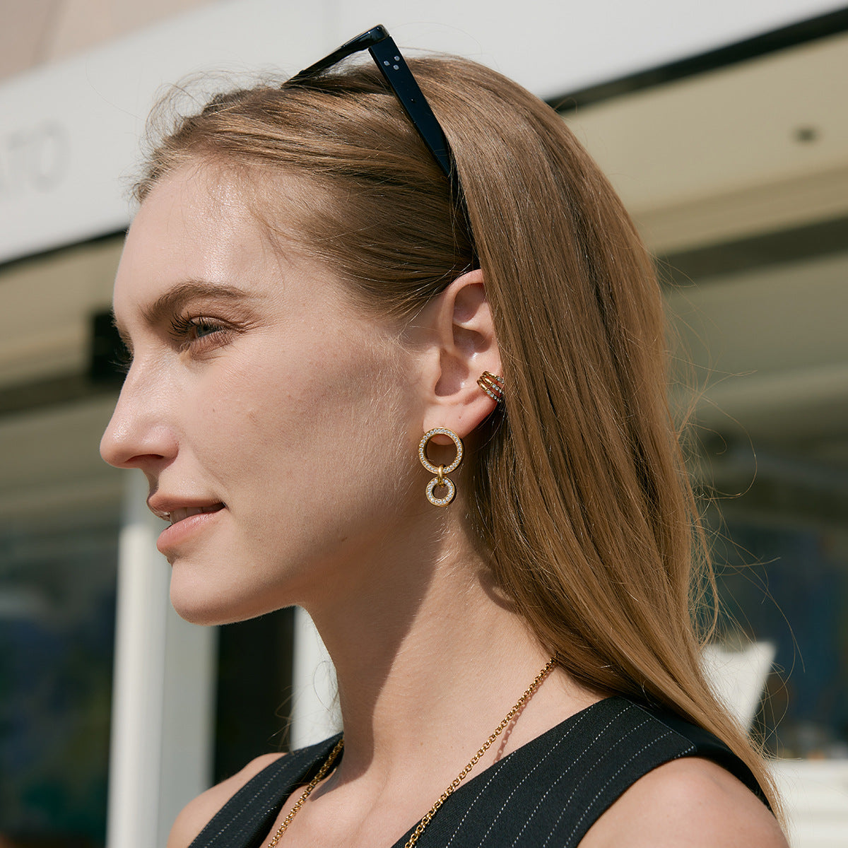 Women's Ding Titanium Steel Zircon Light Luxury Earrings
