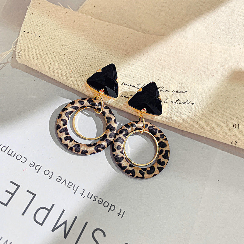 Women's Needle Coffee Color Series Leopard Print Geometric High-grade Temperament Stud Earrings