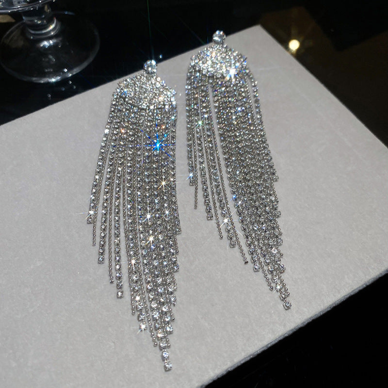 Sier Needle Zircon With Diamond Cross Personality Fashion Refined Grace Earrings