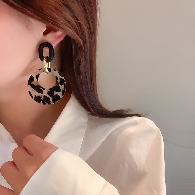 Women's Needle Coffee Color Series Leopard Print Geometric High-grade Temperament Stud Earrings